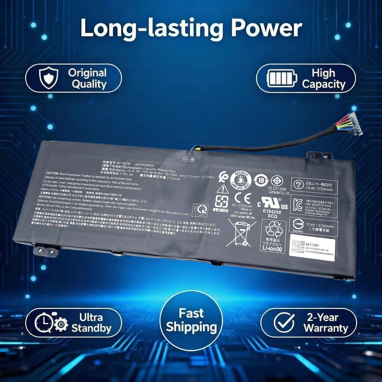 

Original AP18E7M AP18E8M Laptop Battery For Acer Nitro 5 AN515-54 AN517-51 AN515-55 AN515-43 Nitro AN715-51 PH315-52 PH317-52 53