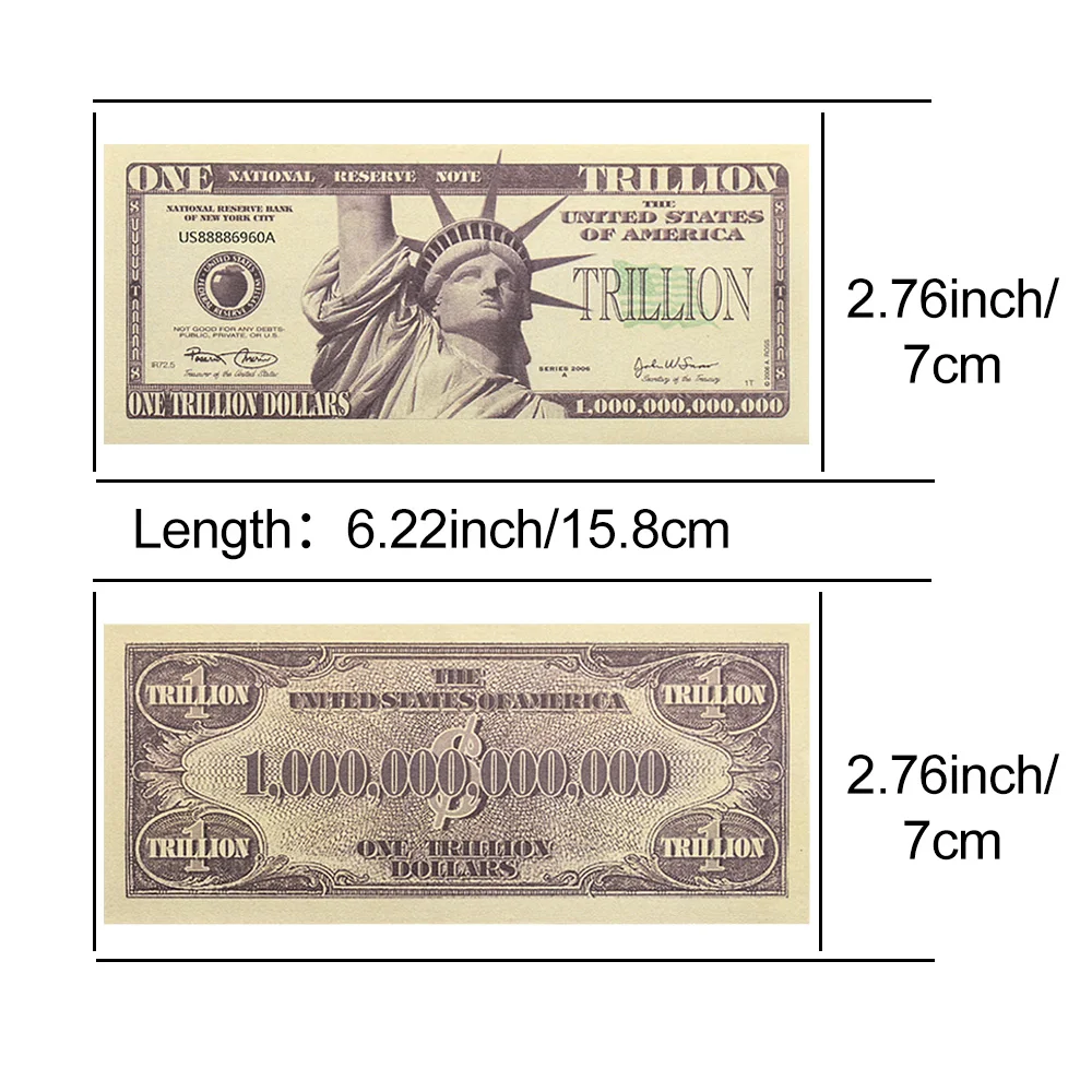 US Statue of Liberty Banknote One Trillion Dollars Paper Money with UV and Serial Number Commemorative Collection Holiday Gift