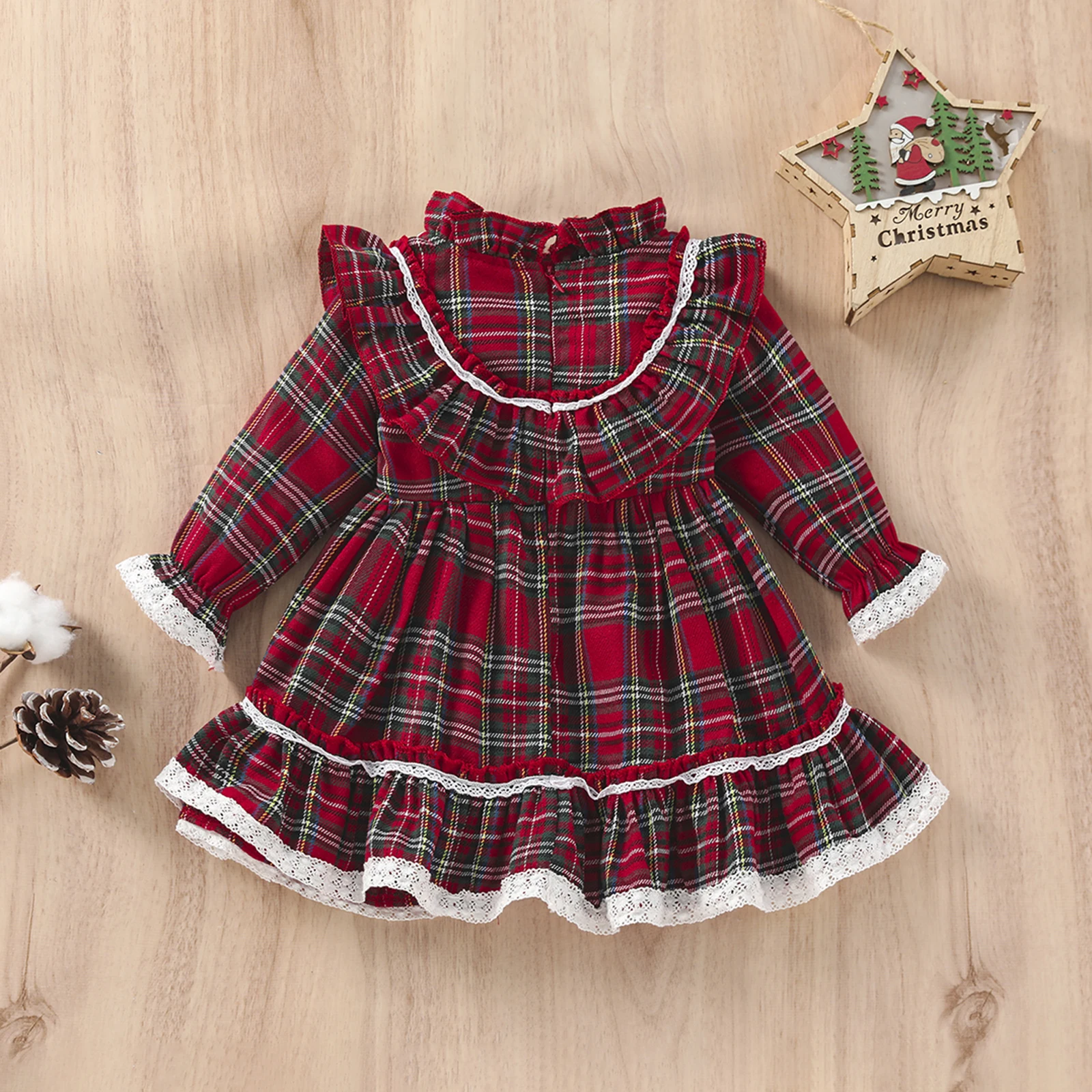 Christmas Red Dress For Girls Plaid Bow Trim Ruffle Plaid Party Princess Costumes Children New Year Xmas Costumes