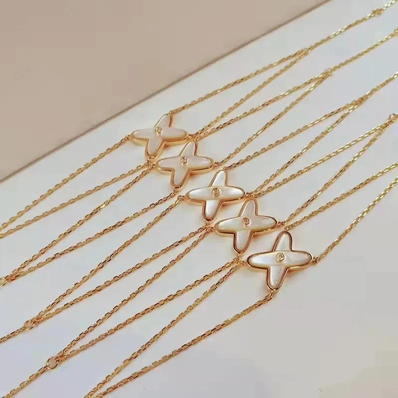 Hot 925 silver mother-of-pearl X-shaped pendant bracelet necklace set fashion brand banquet luxury jewelry gifts