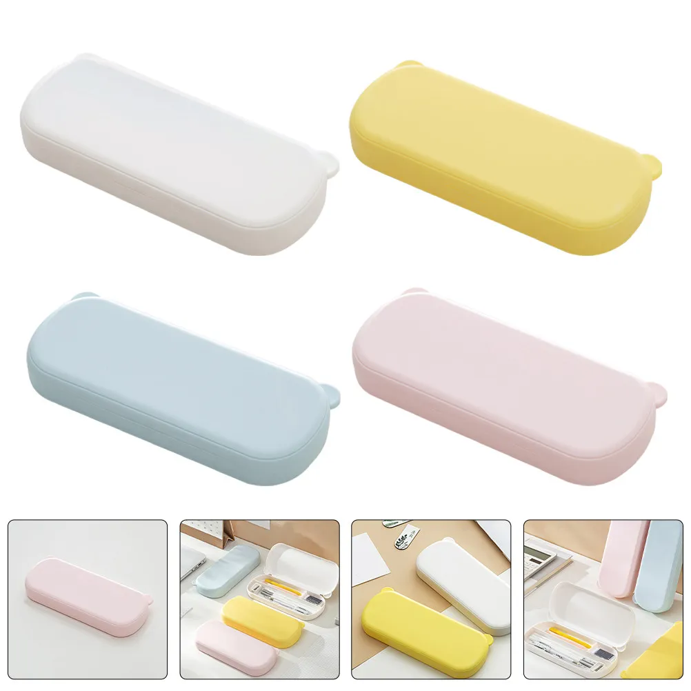 

4Pcs Bear Pencil Case Large Capacity Hard Plastic School Supply Box Cute Storage Bin for Students Office Organizing Pen