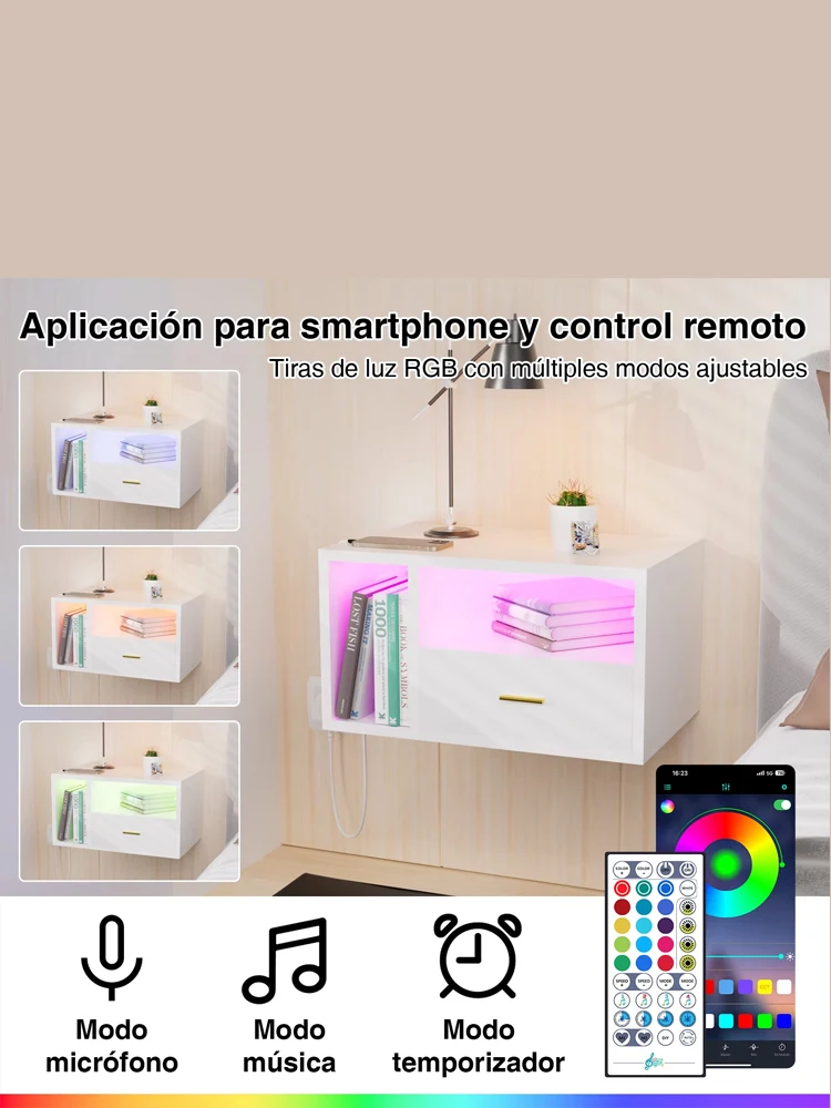 Bedside Nightstand Modern Design LED Drawer Nordic Minimalist Charging Storage Living Room Drawer UK Plug Bed Side Table