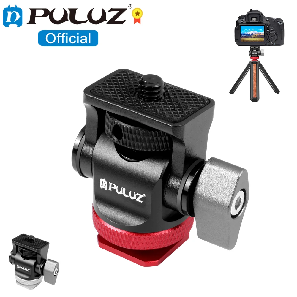 PULUZ Mini 180 درجة سوينغ كرة ثلاثية الرأس الحذاء البارد محول تركيب مع 1/4 المسمار للشاشة/مسجل الفيديو/الكاميرا/الهاتف