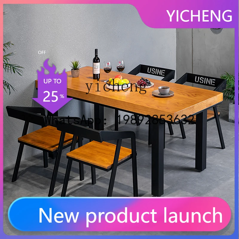 

Industrial Style Wrought Iron Solid Wood Dining Tables and Chairs Set Moderne Living Room Coffee Shop Negotiation Table