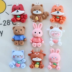 10Pcs Cartoon Animals Rabbit Sheep Cat Fox Deer Charms Kawaii Resin Flatback Pendant Charm Diy Jewelry Making Findings C1139