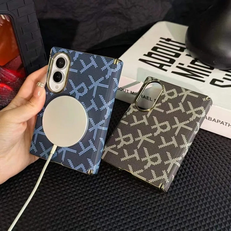 Luxury Classic Printed Built-In Magnetic Ring For MagSafe Phone Case For Samsung Galaxy Z Fold 8 Ultra 7 6 5 Wireless Charging