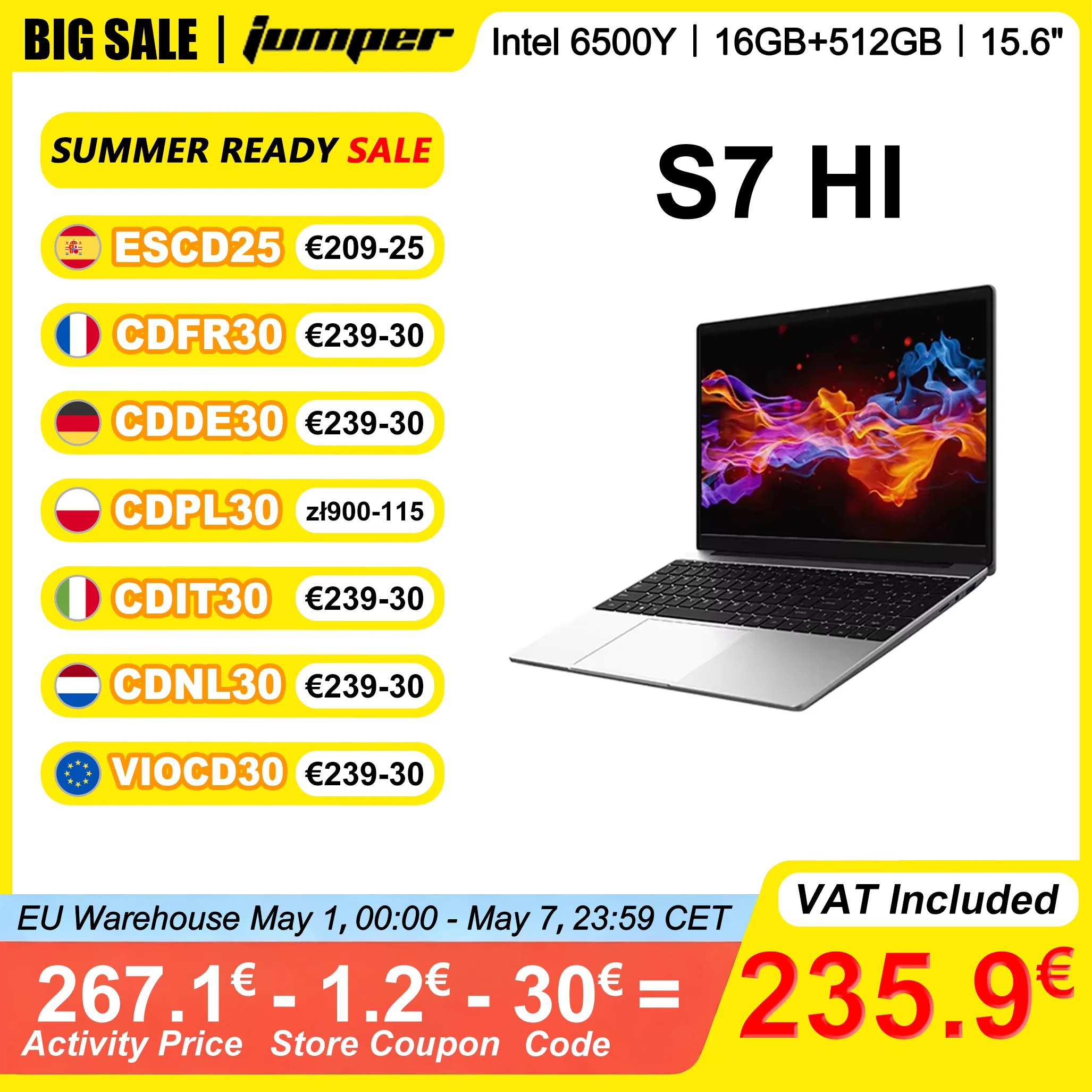 Jumper EZbook S7 HI Laptop 15,6 Zoll 16GB RAM 512GB SSD Intel 6500Y Windows 11 Dual-Band 5G WLAN Typ-C Mini HDMI