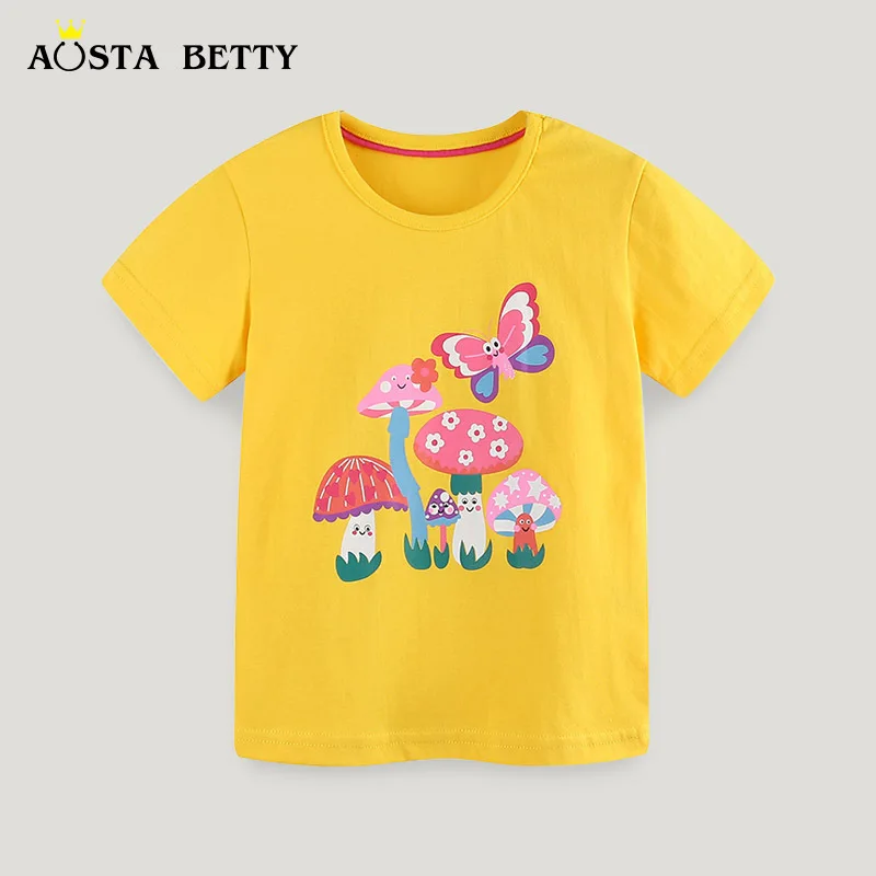 

24Summer New Fashion GirlsTT-shirt Wholesale Children Cartoon Printed Crew Neck Top Young Children Pullover SweaterAosd