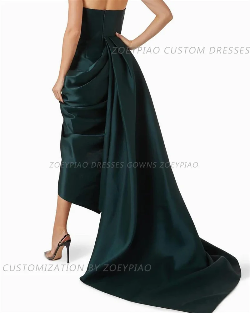 Modern Green Satin Side Slit Evening Dresses Strapless Sleeveless A Line Dubai Women Prom Gowns Formal Party Dress 2024