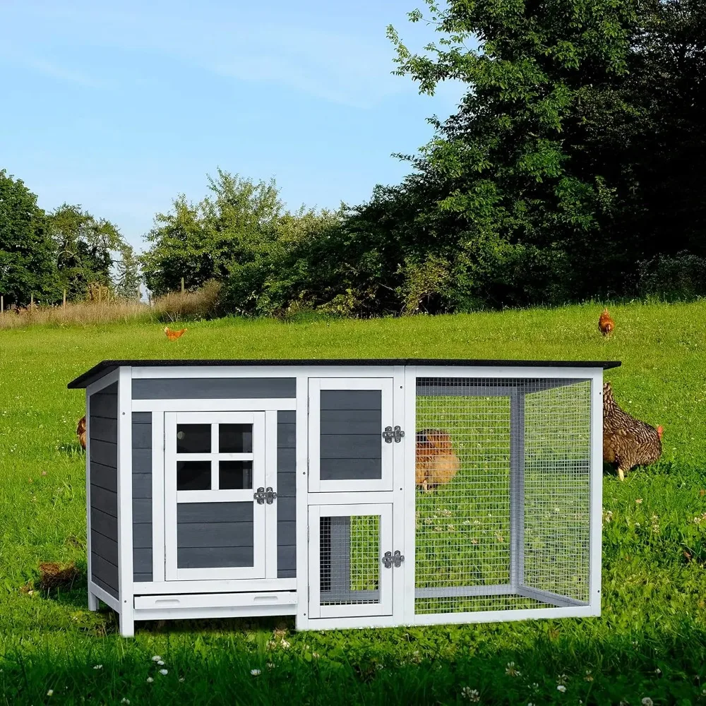 

chicken coop with removable tray,outdoor chicken run w/nesting box,wooden hen house w/openable panel,waterproof poultry cage w/r