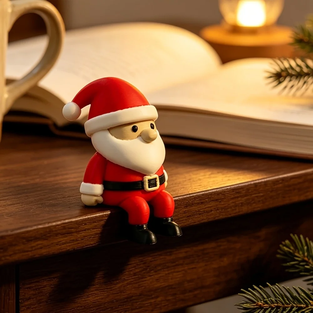 1PCS Sitting Posture Santa Claus Sitting Statue 3D Printed Fade Resistant Mini Santa Ornament Cartoon Plastic