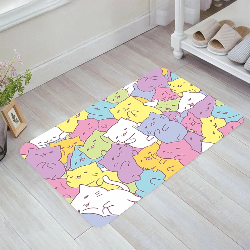 Cartoon Cute Cat Pattern Floor Mat Home Rugs Kitchen Carpet Aesthetic Room Decoration Balcony Carpets Doormat Entrance Door Foot