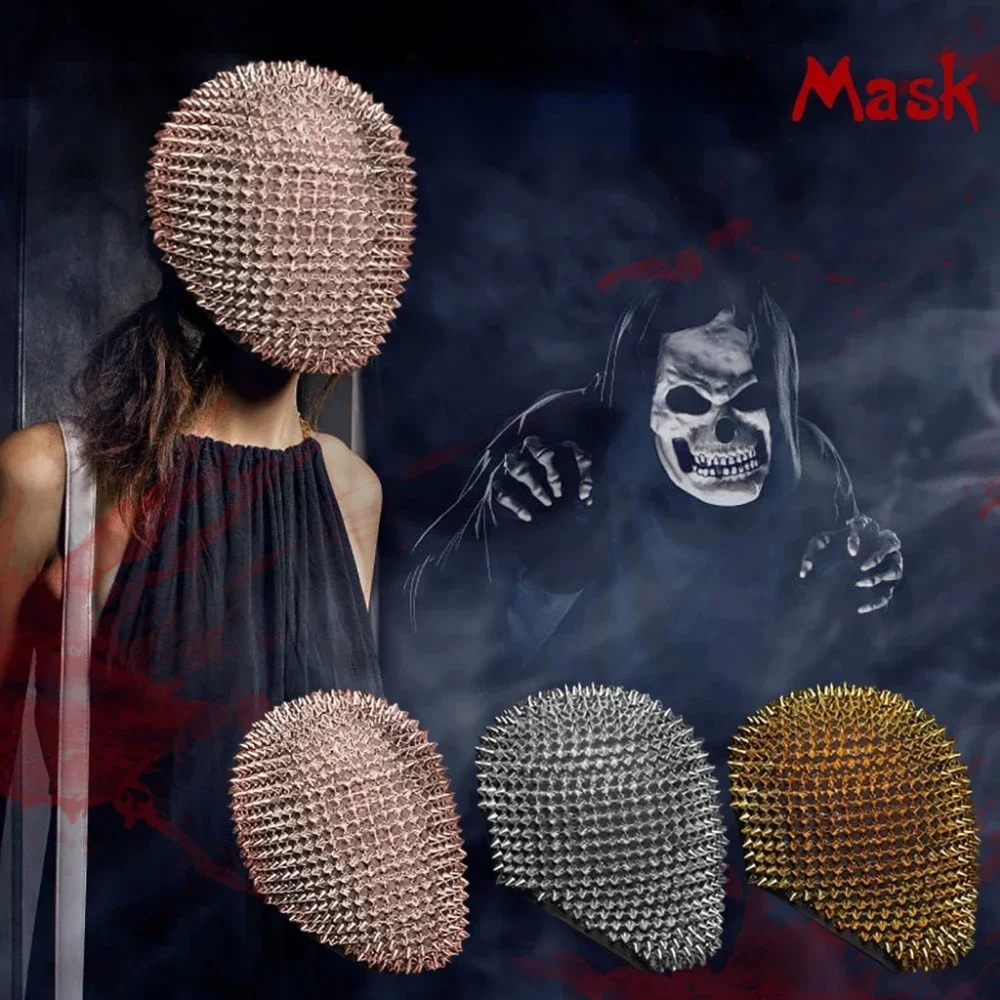 Halloween Costume Ball Mask Nail Rivet Head Cover spaventoso oggetti di scena divertenti morbidi picchi di lattice portatili per Cosplay Full Face