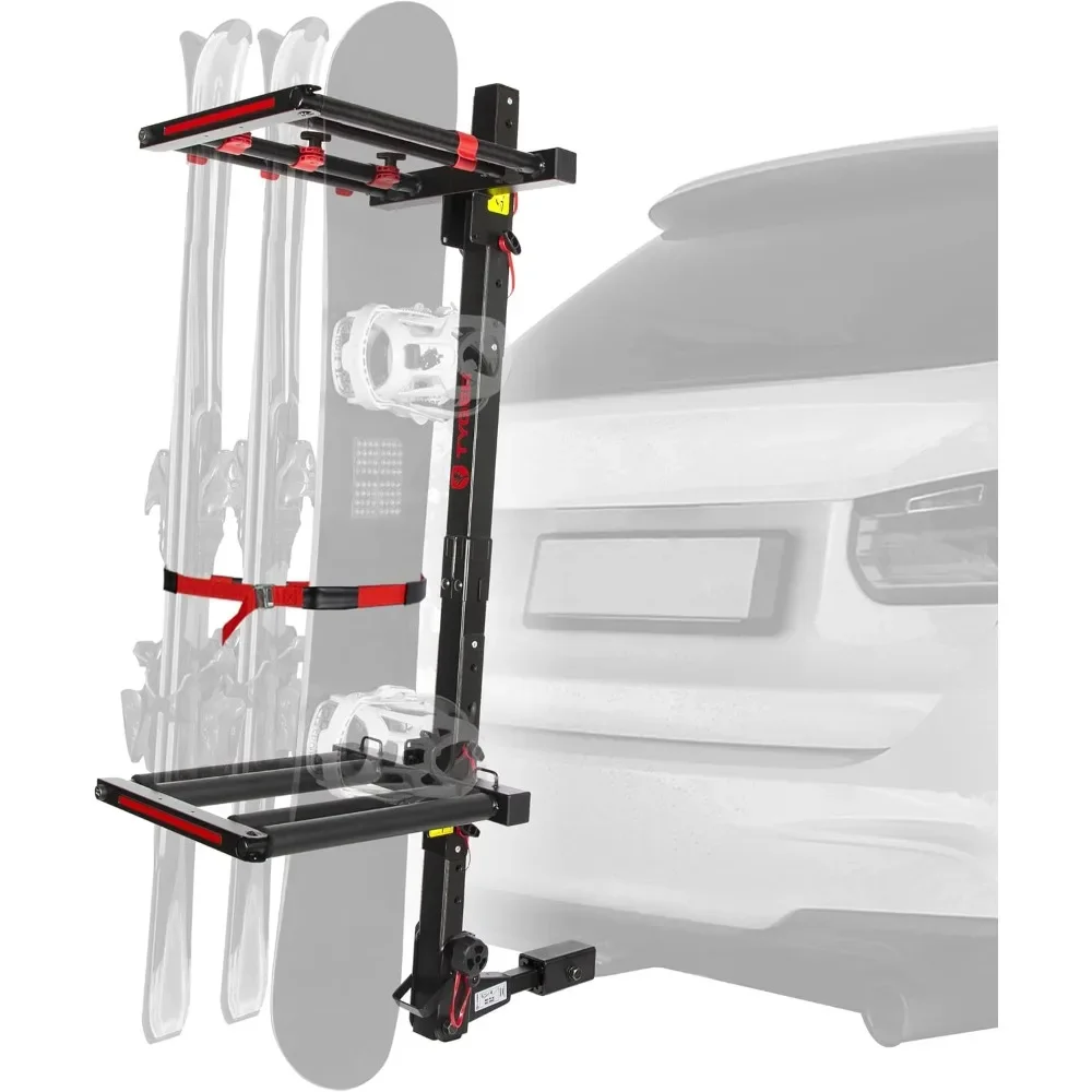 

ed Ski/Snowboard Rack Fits 2" or 1.25" Receiver Carries 6 Pair Skis or 4 Snowboards | Key Lock | Security Strap |