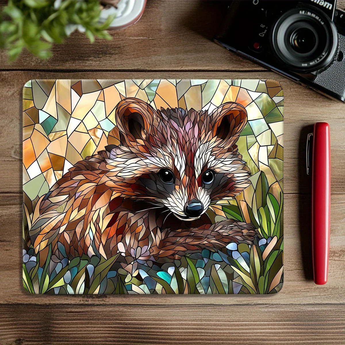 

The cute raccoon mouse pad, anti-slip gaming office desk mat, and painted glass design are suitable for gamers and animal lovers
