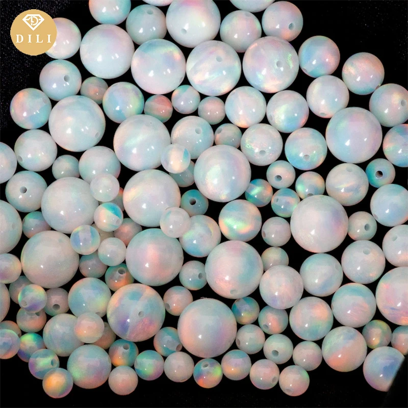 3mm~10mm OLP317 White Color Synrthetic Ball Sphere Nebula  Aurora Opal Gemstone Bead