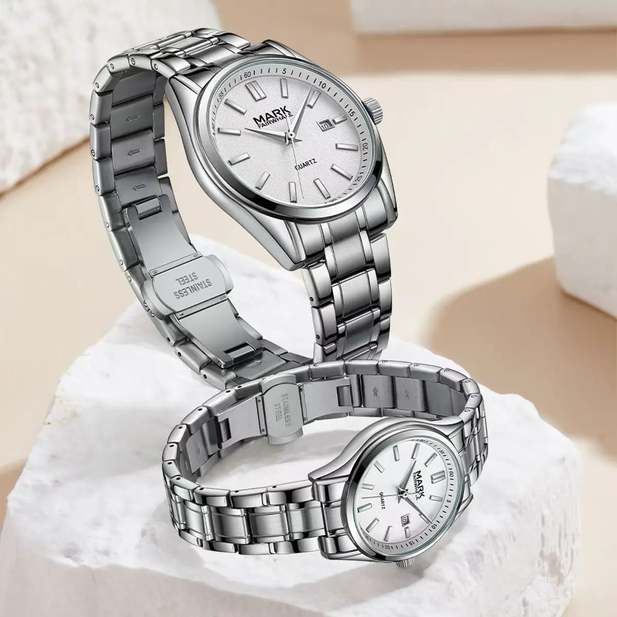 Mark Fairwhale 5820 Men's Quartz Wristwatch Fashion Stainless Steel Calendar Waterproof Couple Watches