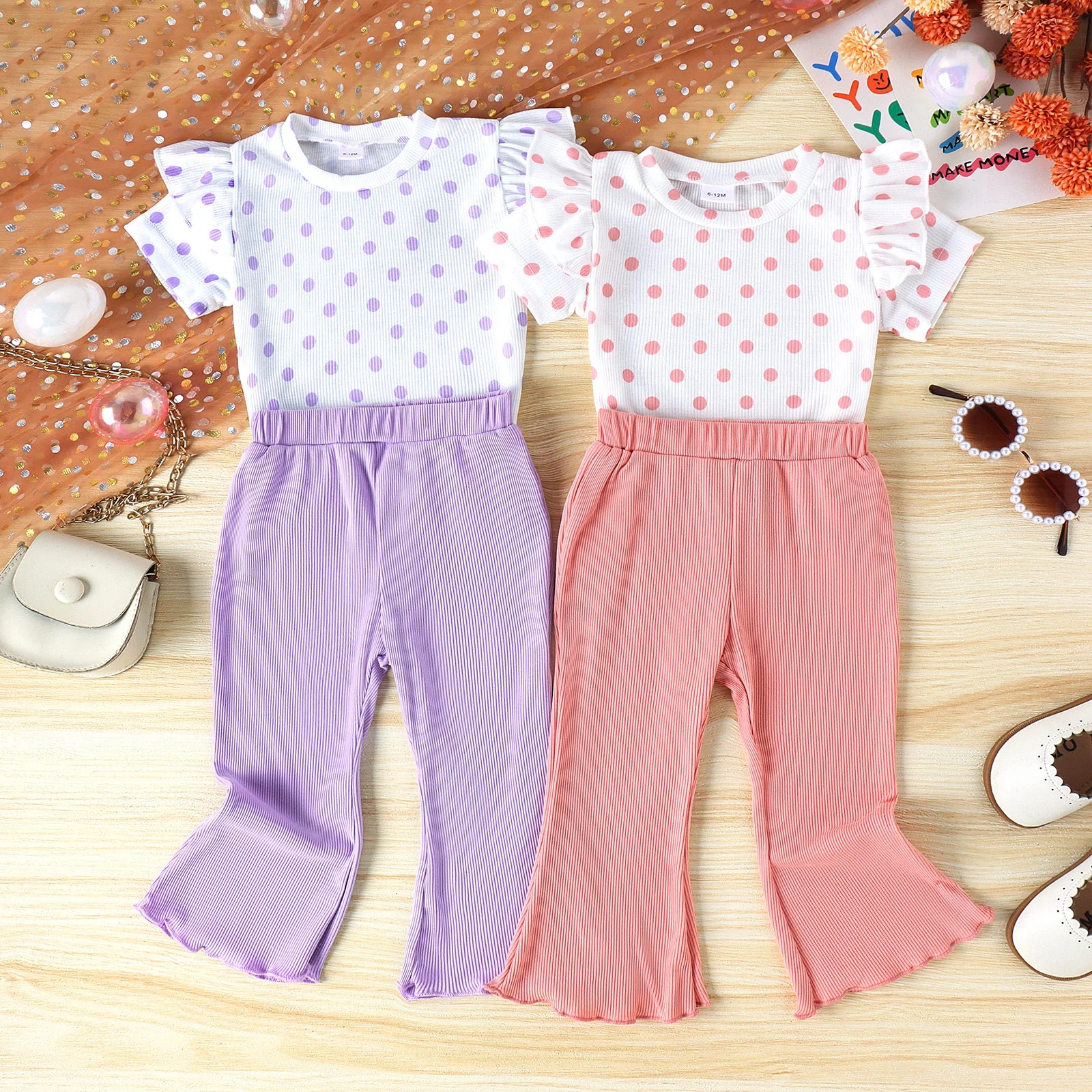 2PCS Summer 0-4 Years Old Trend Fashion Beautiful Children Universal Comfortable Soft Polka Dot Print Top + Pants