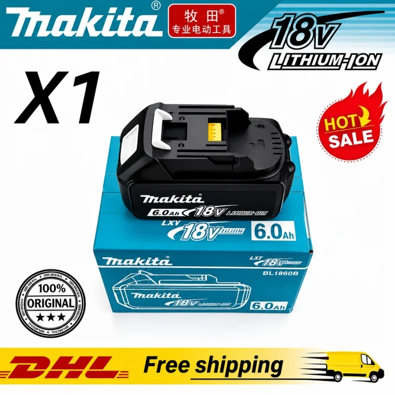 Genuine Makita 18V 6.0Ah Lithium Ion Battery BL1860B Replacement for Makita LXT 18V Power Tools BL1830 BL1840 BL1850 BL1860