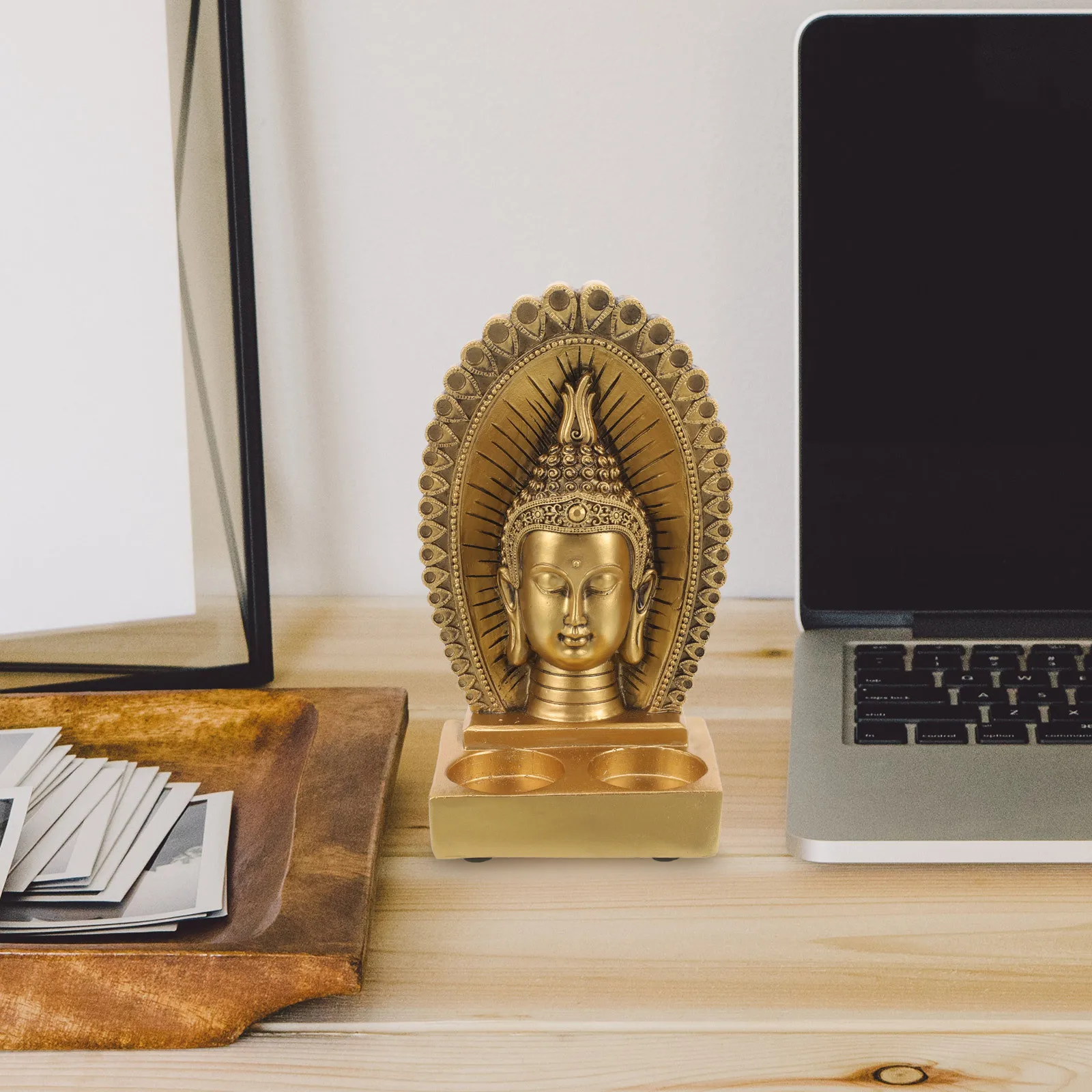 

Decorative Resin Holder Buddha Head Shaped Tealight Stand for Home Pub Halloween Thanksgiving New Year