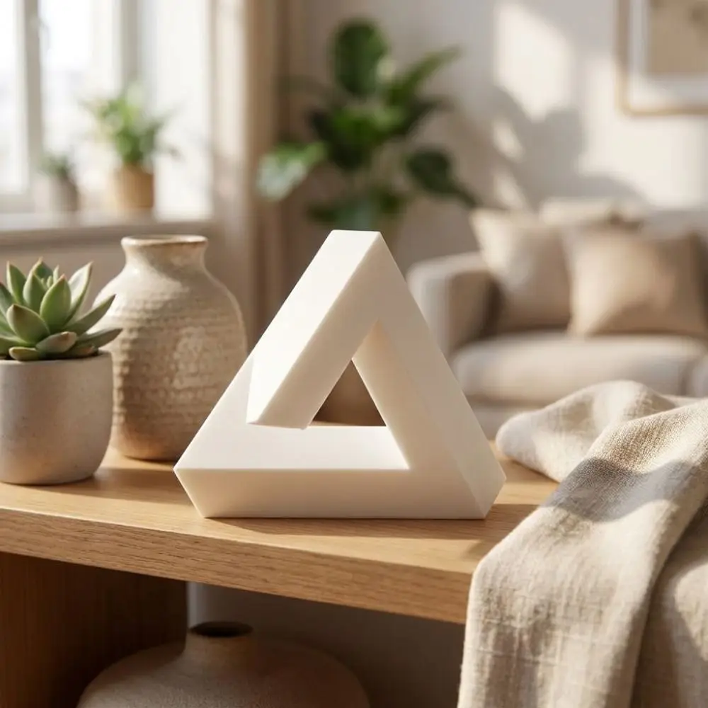 3D Printed Impossible Triangle Ornament Minimal White Educational Model Triangle Illusion Figurine Funny Abstract