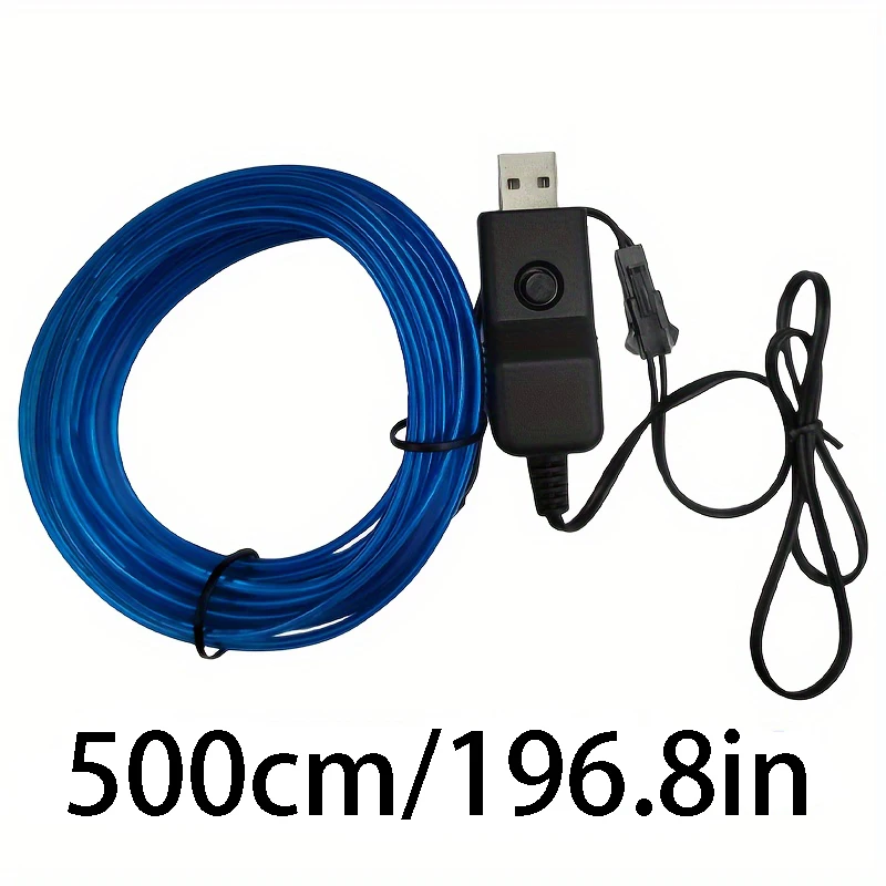 1 roll 5m/197inch RGB Car LED Interior Light Strips - 8 Colors, Flexible EL Wire Fiber Optic, USB-Powered Neon Ambient Lights