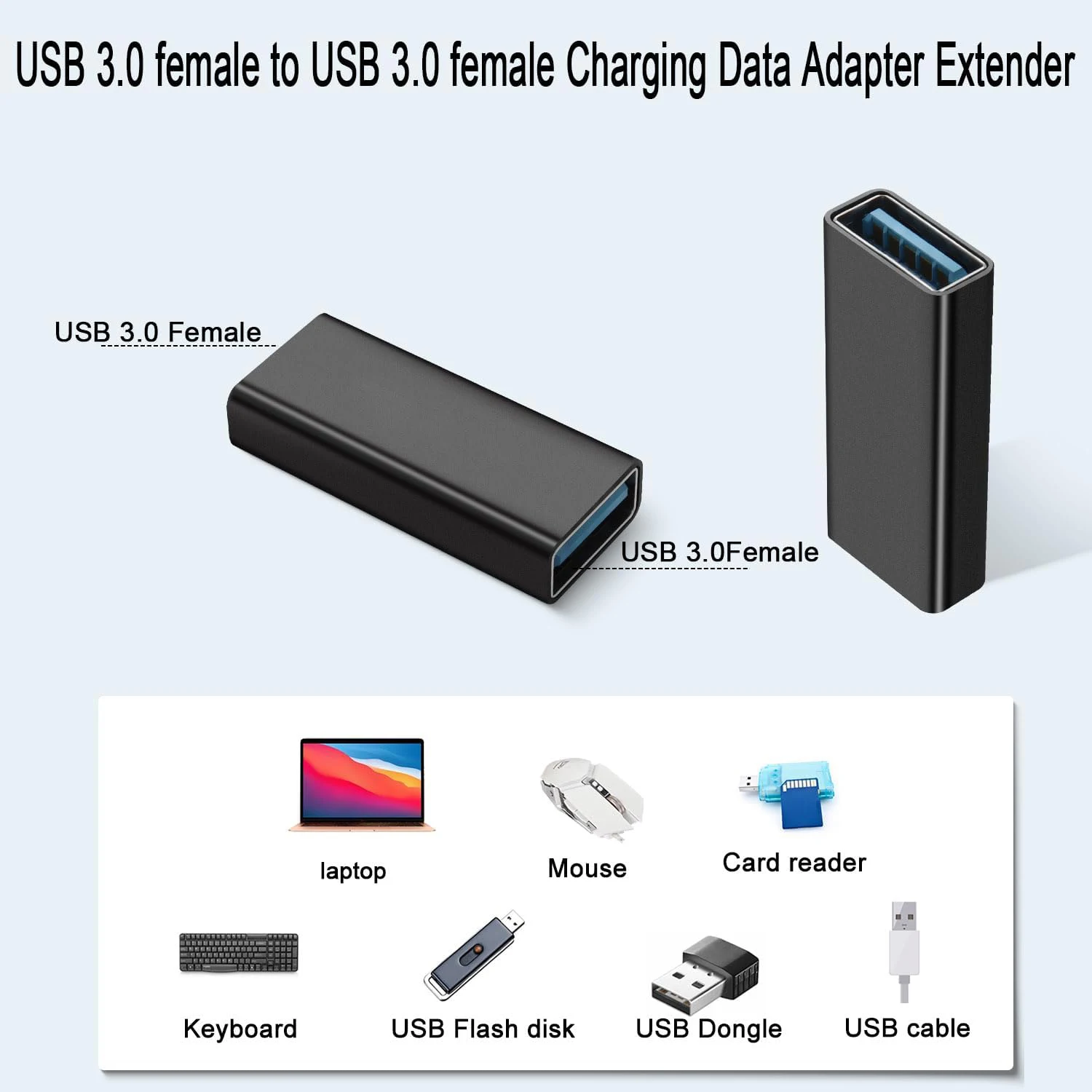 2/3pcs USB 3.0 Female to USB3.0 Female Adapter Charging Data Connector Extender Socket, for Laptop Tablet USB Drive