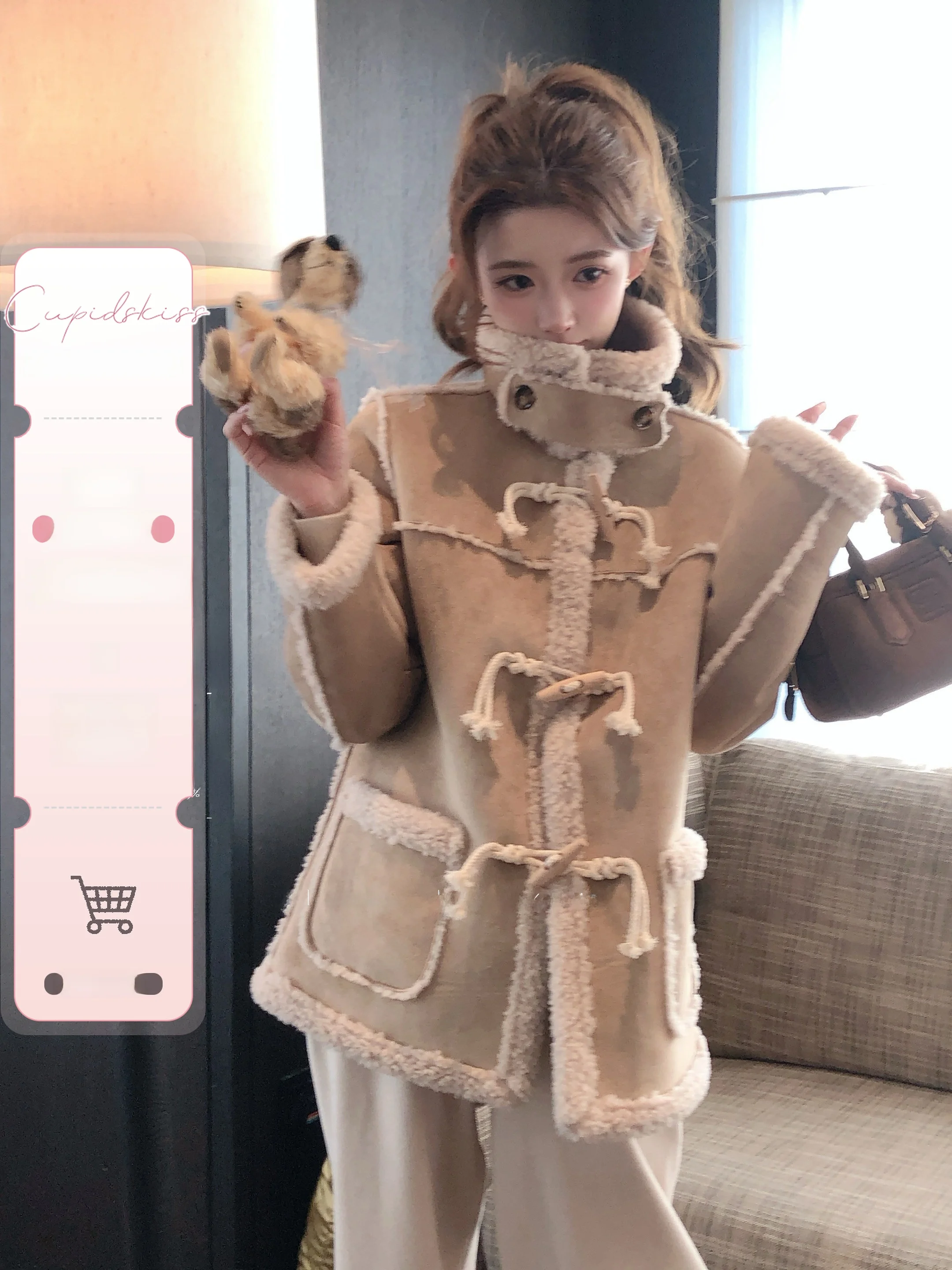 

CSK Cupid Motorcycle Sle Faux Fur Jaet Warm Winter Outerwear Korean Sle Plu Coat Thiened Long Sve Stand Collar