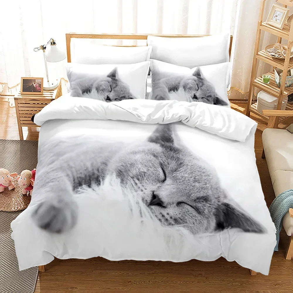 

3D Funny Cute Cats Black Cat Comfortable Duvet Quilt Cover Pillowcase Bedding Set Children Bedroom Decoration Home Textile