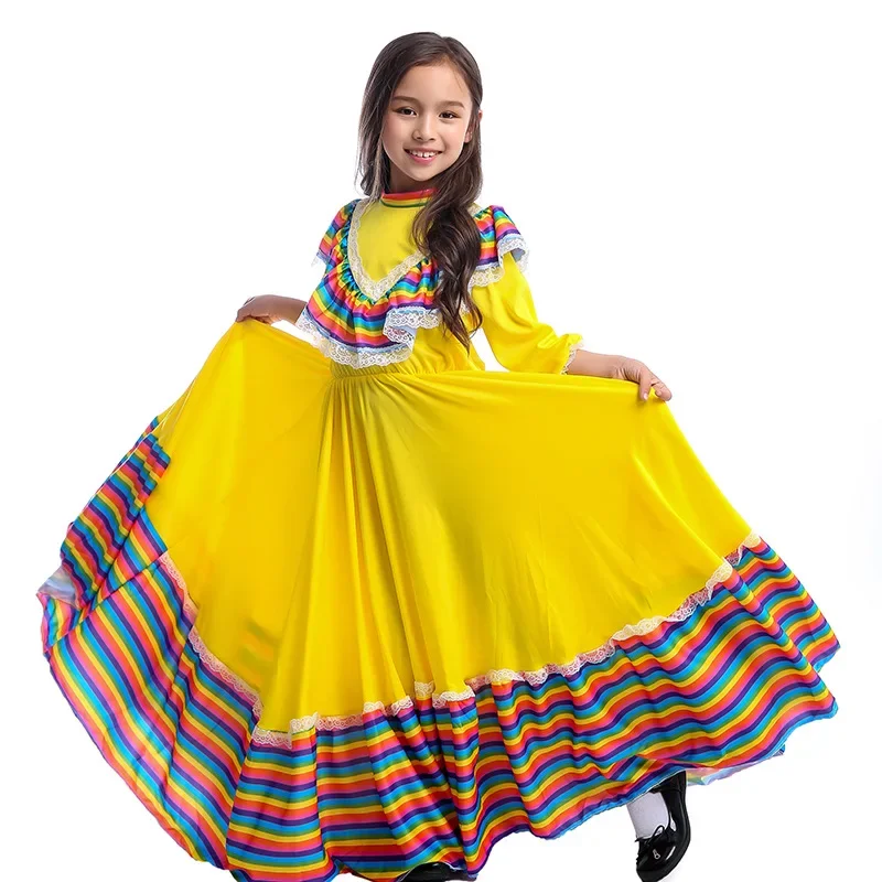 JustSaiyan Women Girls Mexico Tradition Flamenco Costume Dance Stage Folk Dress Dance Circle Mexican Halloween Party Fancy Dress