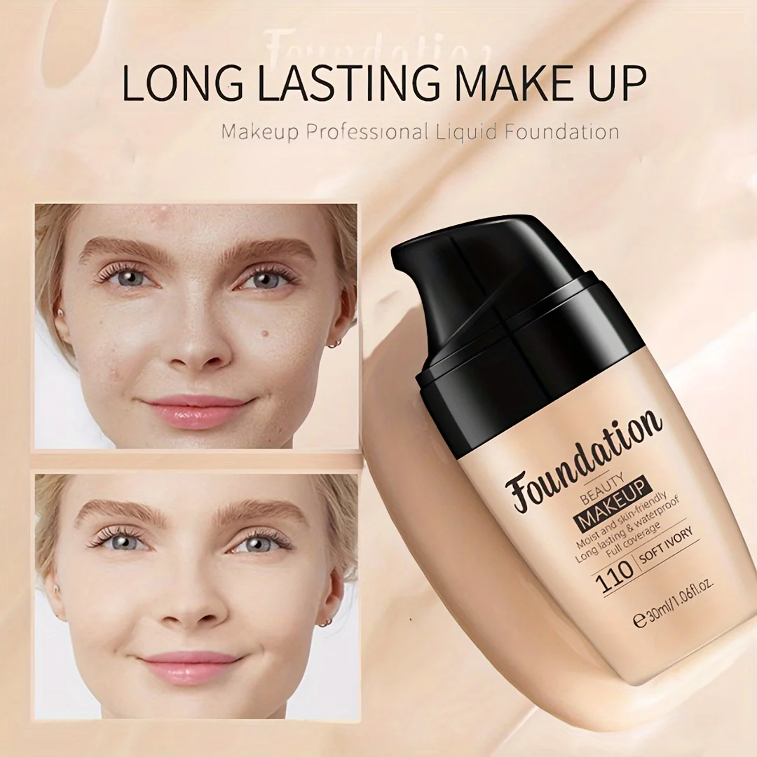 30ml Natural 3-Tone Moisturizing Concealer Full Coverage Pores Dark Circles Ivory Foundation with Easy-Use Pump Head Cosmetics view 2