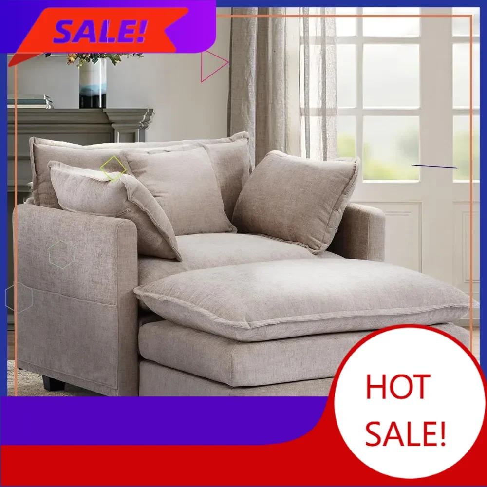 

Горячая распродажа: 40-дюймовое кресло-шезлонг из шенилла с оттоманкой, современный диван-кровать для небольших помещений, уютное кресло для чтения.