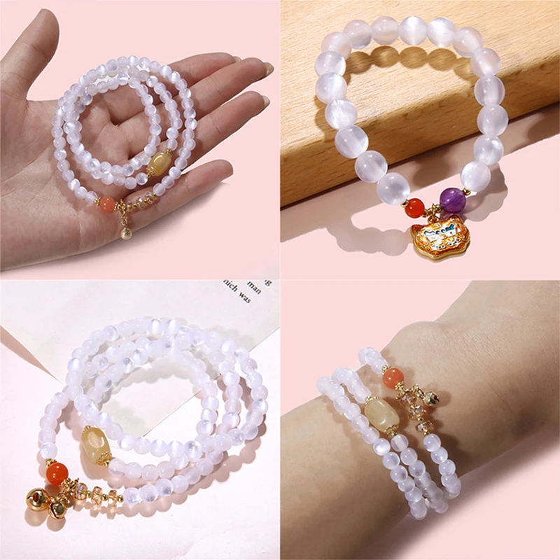 Natural Moon Stone Beads Pink White Blue Cat Eye Loose Opal Beads for Jewelry Making Beads DIY Bracelet Earrings Accessories