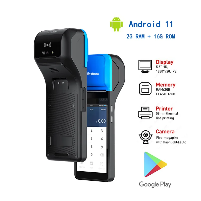 Android 11 Handheld POS Printer 58mm Terminal with Bluetooth Thermal Receipt Printer Handheld Device PDA POS