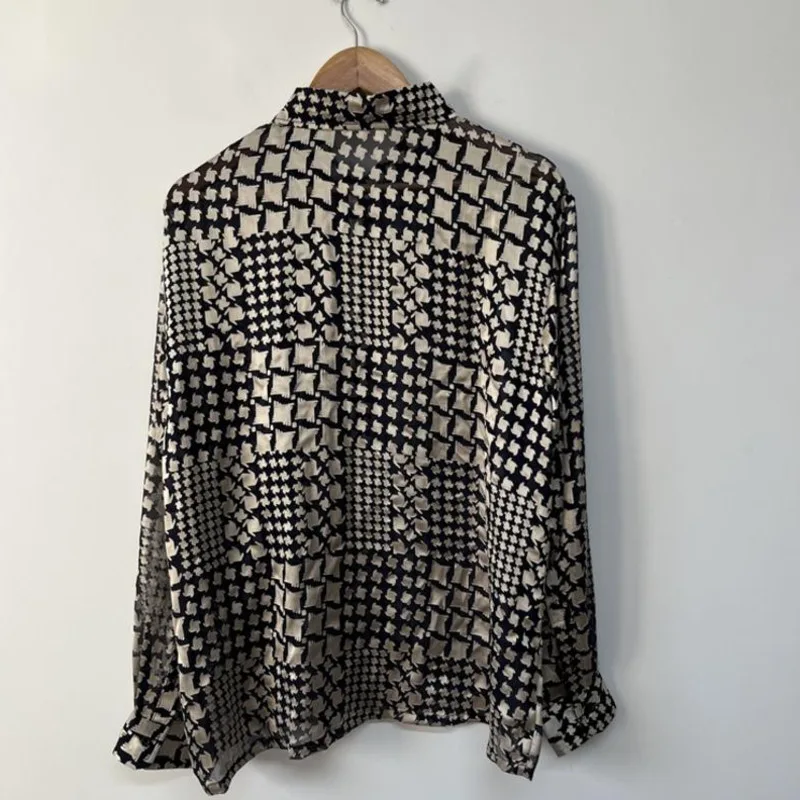 WVGA ربيع وصيف جديد رجل المد houndstooth شبه شير تصميم شخصية قمصان طويلة الأكمام المتخصصة شيك بلايز عادية Ins W13323