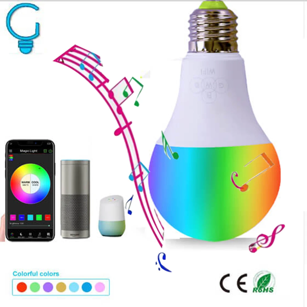 Ampoules LED RGBW à intensité variable pour la maison, application WiFi, chaînes intelligentes, lampe passionnée, musique, lien Alexa Echo Plus, Google Home, 60W