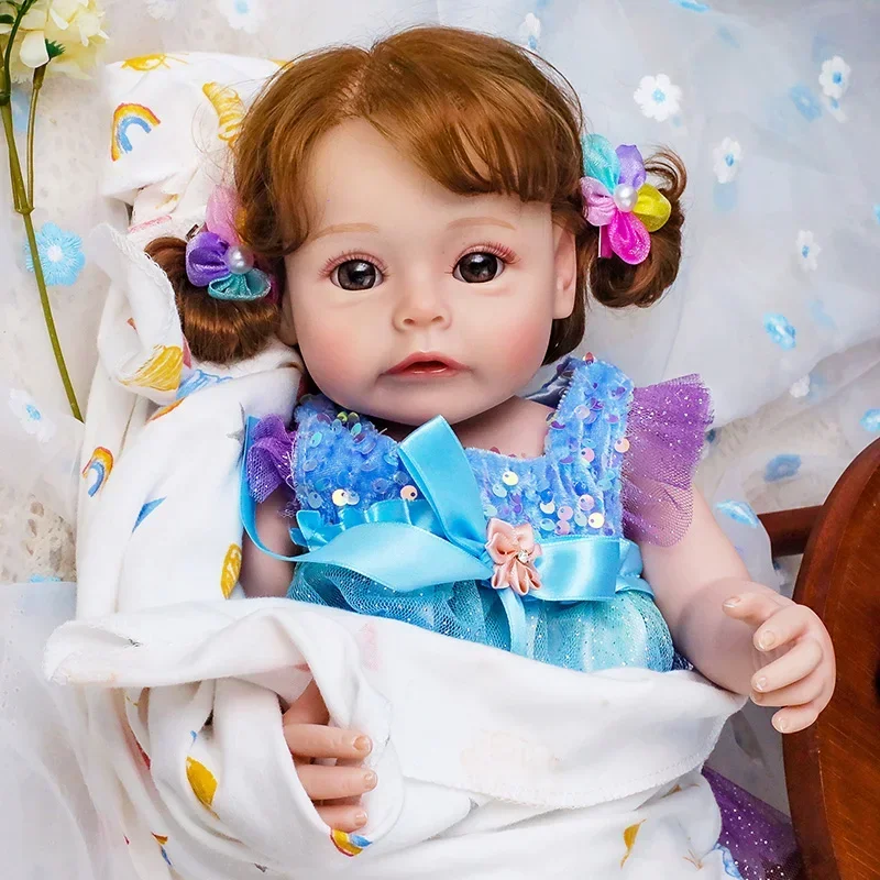 48CM 전신 실리콘 아기 인형 Reborn Sue-Sue Princess 유아 소녀 뿌리있는 머리 손으로 세부적으로 Paiting Veins Muñeca Bebe