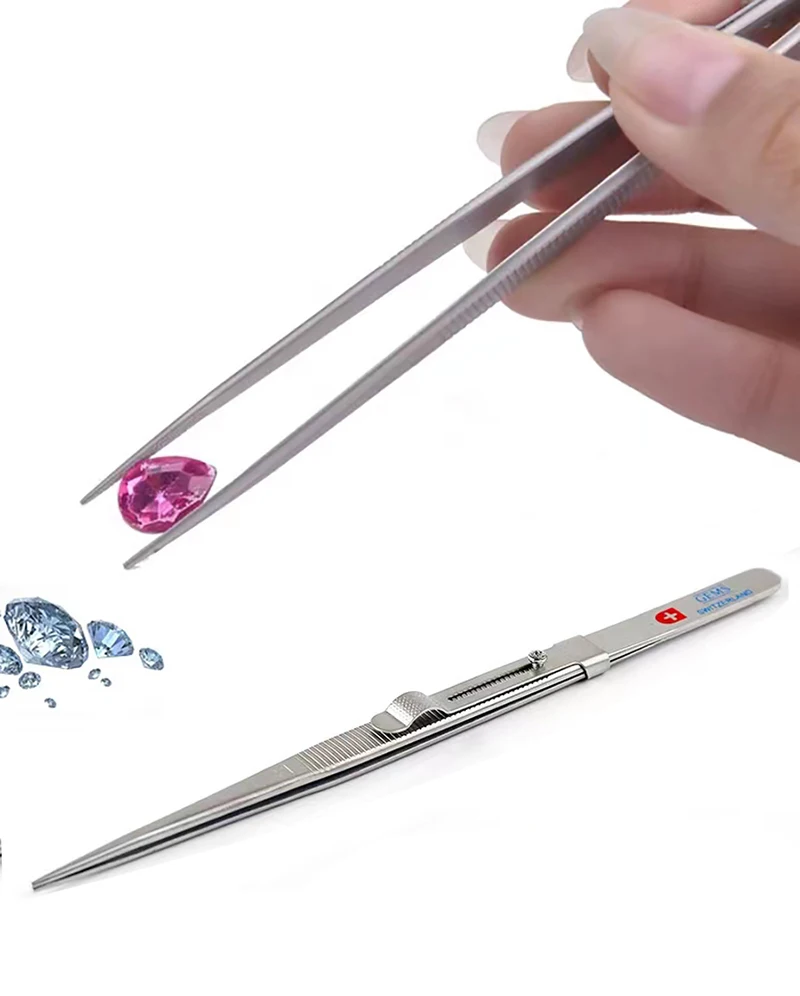 Jewelry Making Tool Tweezers Concave Groove Diamond Stainless Steel Adjustable Craft Tools for Jeweler diamond tester