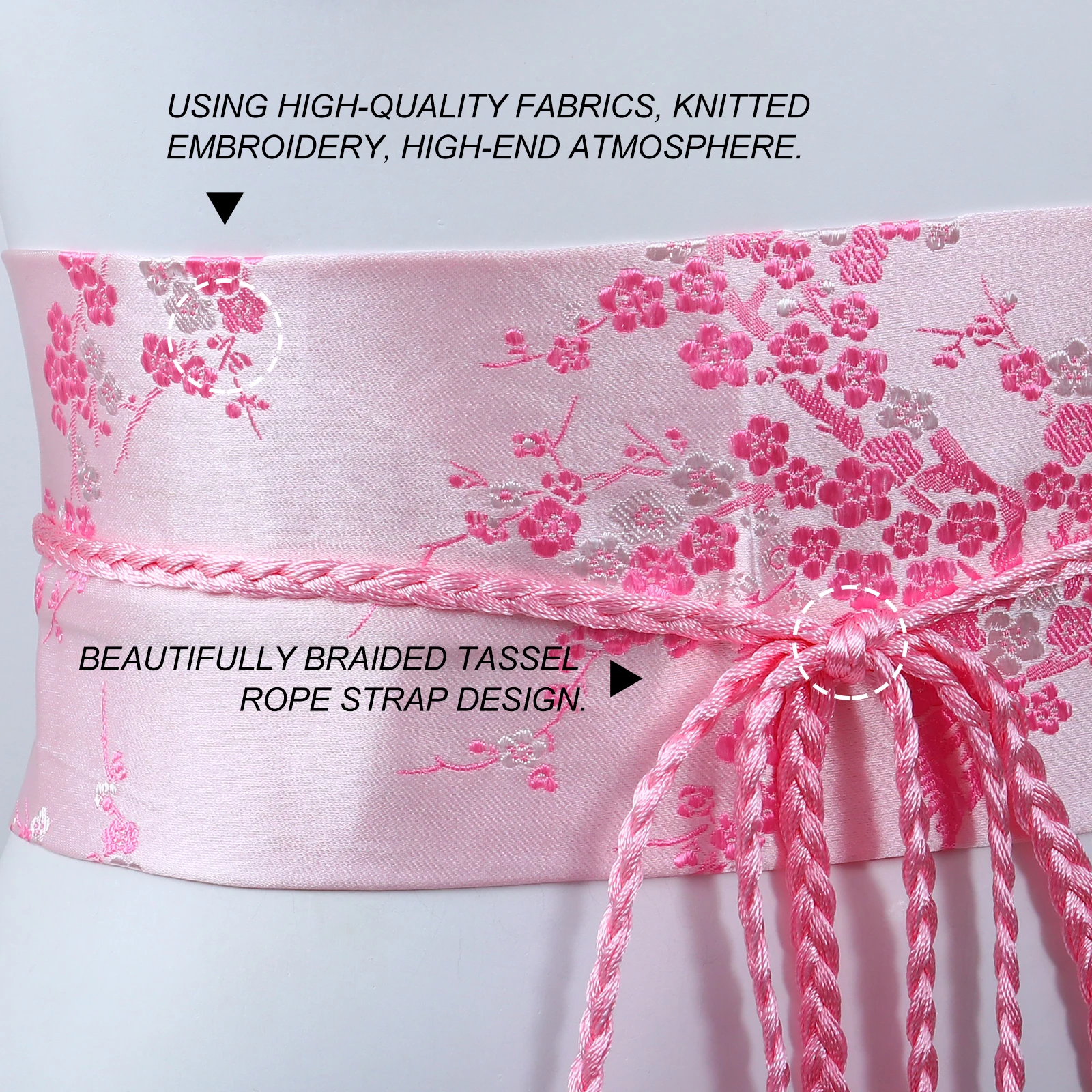 

High Quality Kimono Girdle Waist Belt Embroidered Sash Tassel Strap Japanese Women Ethnic Style Multi Color Optional Thin