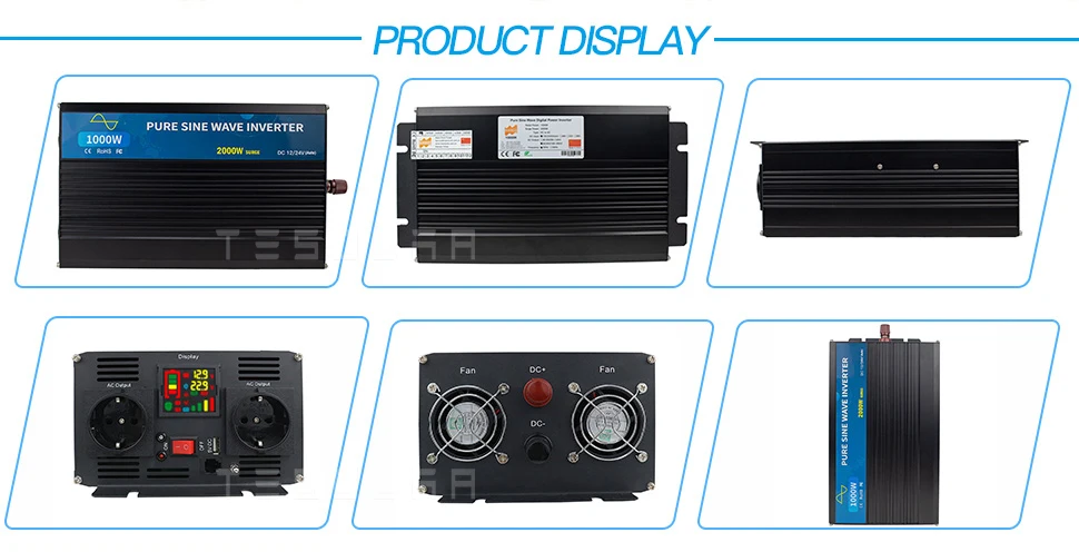 2000W Pure Sine Wave Inverter 12V 24V DC To 220VAC Converter LCD Display USB Socket For Off Grid Wind Or Solar Power System
