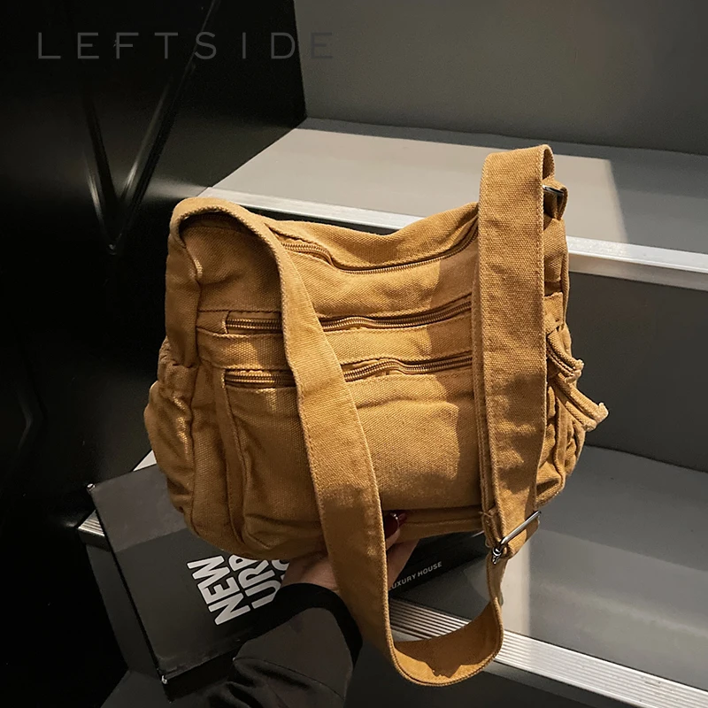 

LEFTSIDE New Style Women's Small Soft Cloth Shoulder Bag 2025 Female Crossbody Bag Multiple Pockets Travel Handbags and Purses