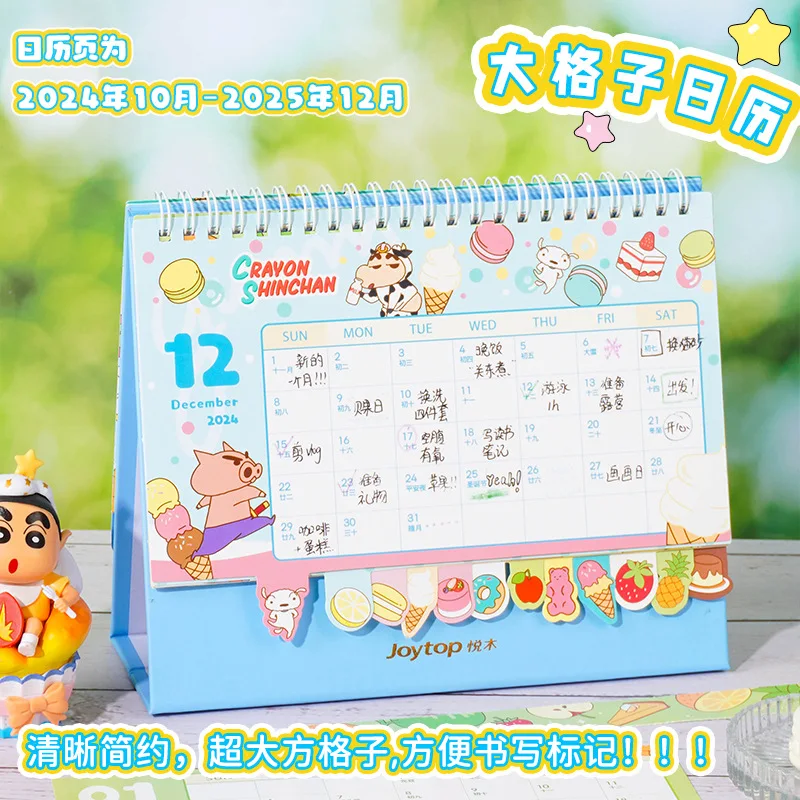 Anime New Shin-chan Calendar 2025 Desktop Calendars Kawaii Students Check-in Plan Monthly Planner Creative Desktop Ornaments Toy