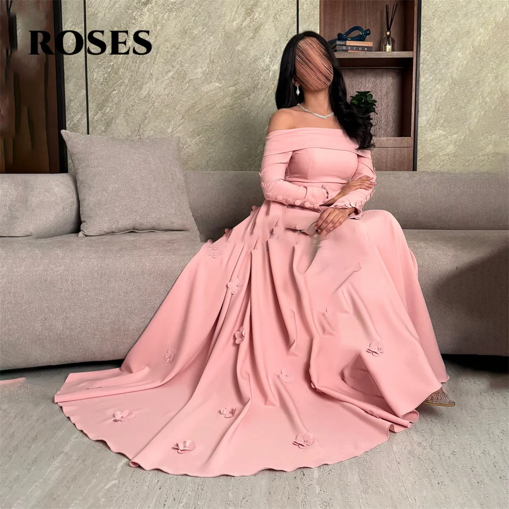 Robe de soirée rose ROSES, épaules dénudées, robe de bal plissée, robe de soirée de mariage, arabie saoudite, personnalisée