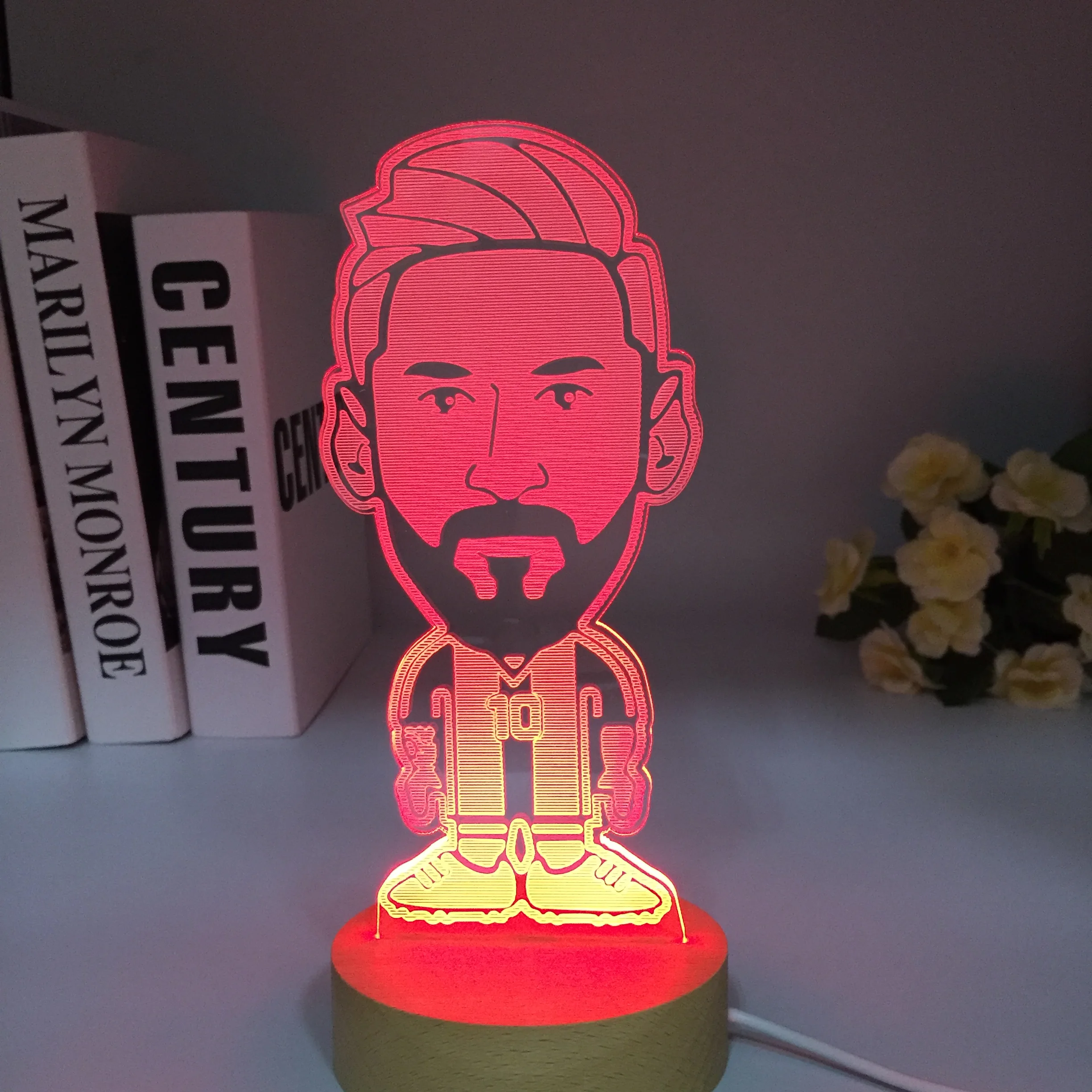 Soccer Football Star Lionels Messis Wooden 3D Lamp 7 Colors Bedside Bedroom LED USB Night Light Home Decoracao Kis Wood Gift Toy