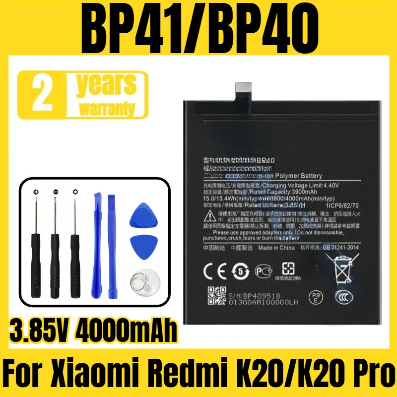

Applicable to Xiaomi Redmi K20/K20 Pro battery BP41/BP40 mobile phone battery, new large capacity, free tool 3.85V 4000mAh