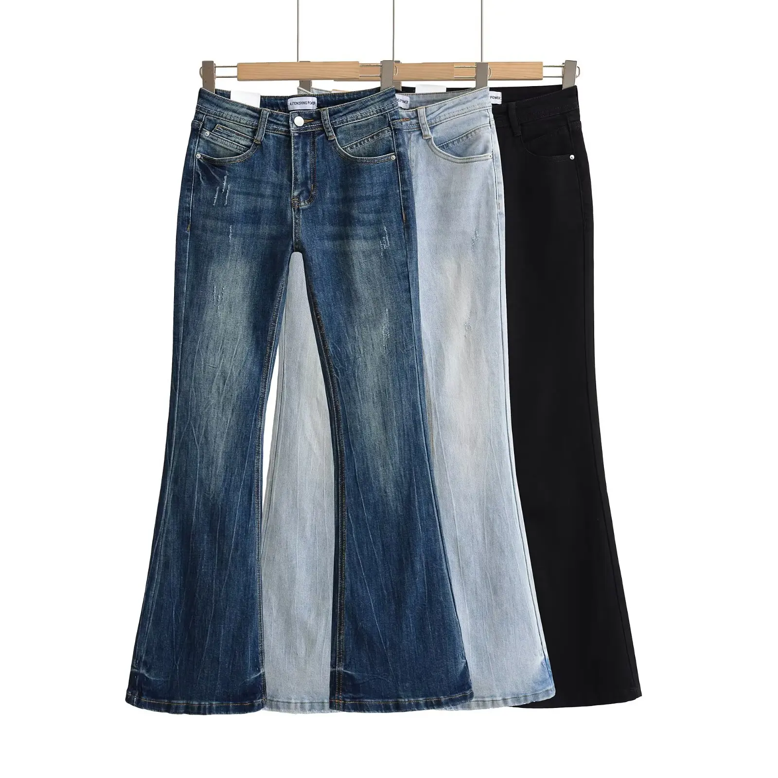 Sweet Cool Spicy Low Waist Bell Bottom Jeans Slimming Butt Lifting Casual Floor Length Pants for Women Bootcut Denim