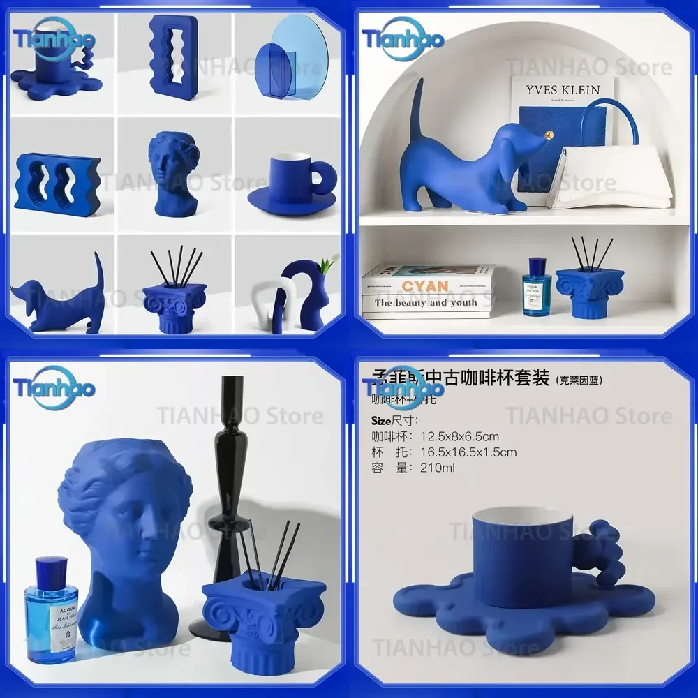 Klein Blue Ceramic Figures for Artistic Assistant Desktop Urn Ornament Arrangement Decor