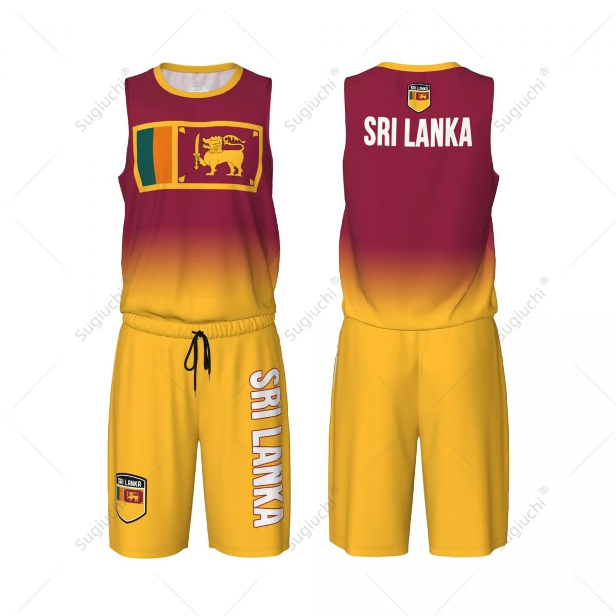 Men Sri Lanka Flag Basketball Jersey Set Mesh Shirt & Pants Sleeveless Exclusive Team-up Custom Name Nunber Unisex