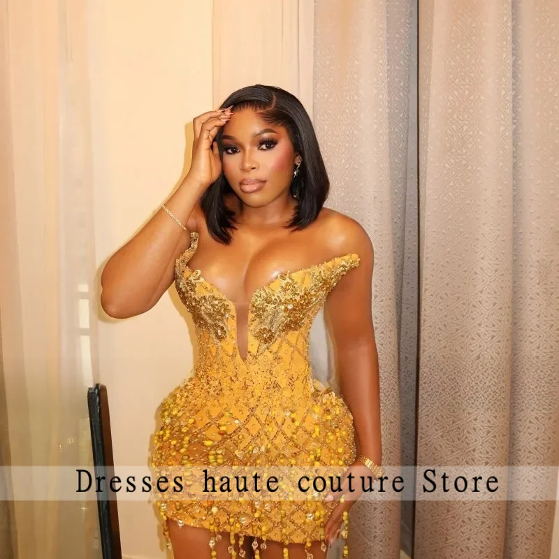 Gold Mini Party Dress 2026 Luxury Rhinestones Sleeveless Short Prom Gowns Birthday Dress For Woman 2026 Customized - view 3