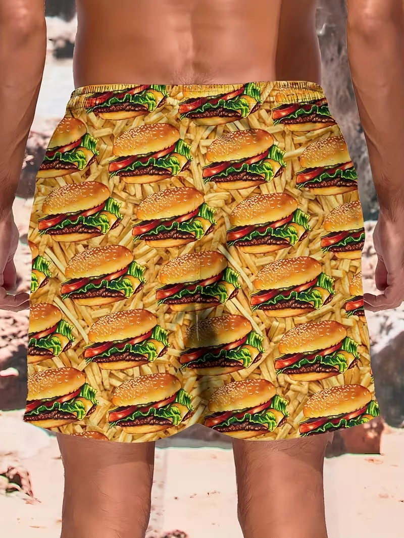 Taco Hamburger Pattern Beach Shorts For Men Beach Shorts 3d Printed Vegetable Graphic Surfing Board Sports Swimming Shorts 2026